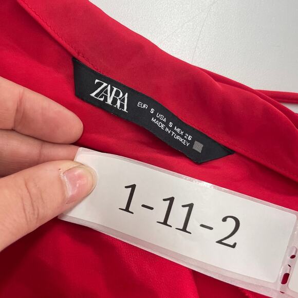 Zara Tank Top Womens Small Red Strappy Back V Neck Satin Layered Asymmetrical - Picture 3 of 7